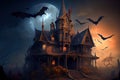 Colourful Scary Halloween House Generative AI Illustration