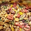 Colourful sweet cereal snack in a tin