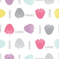 Colourful sweet strawberries vectors on white seamless repeat pattern background.