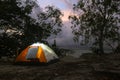 Colourful tent campsite at night view with beautiful nature & forest in Gedung Ubat,Tanjung Kubong located at the north of Labuan,