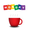 Colourful text Monday with red cup