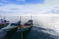 Colourful Thailand fishing boats at sunset wood fishing boats used in Asia for sustainable fishing in shallow seas