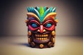 Colourful tiki mask on beige background, created using generative ai technology