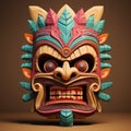 Colourful tiki mask on brown background, created using generative ai technology