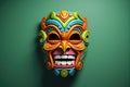 Colourful tiki mask on green background, created using generative ai technology