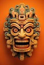 Colourful tiki mask on orange background, created using generative ai technology