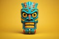Colourful tiki mask on yellow background, created using generative ai technology