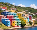 colourful town houses on a hill with the sea ocean water.