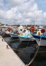 Colourful traditional fishing boats moored in the harbour in paphos cyprus Royalty Free Stock Photo