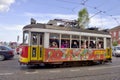 Colourful tram in old town Lisbon