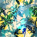 Colourful trendy seamless exotic pattern with palm and animal prints. Modern abstract design for paper, wallpaper, cover Royalty Free Stock Photo