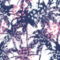 Beautiful trendy seamless pattern with palm, tropical plants and hand drawn textures. Modern abstract design for paper, wallpaper, Royalty Free Stock Photo