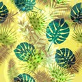 Colourful trendy seamless exotic pattern with tropical plants and animal prints. Modern abstract design for paper Royalty Free Stock Photo