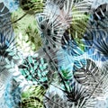 Colourful trendy seamless exotic pattern with tropical plants. Modern abstract design for paper, wallpaper, cover, fabric and othe Royalty Free Stock Photo