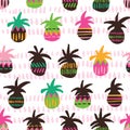 Colourful tropical abstract pineapples on white background vector seamless pattern