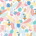 COLOURFUL TROPICAL CLIMATE BORDS AND LEAF SEAMLESS PATTERN Royalty Free Stock Photo