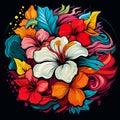 Colourful tropical flowers in vector pop art style. Design template