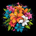 Colourful tropical flowers in vector pop art style. Design template