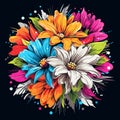 Colourful tropical flowers in vector pop art style. Design template