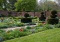 Colourful tulips amidst other spring flowers at Eastcote House Gardens, historic walled garden, in north west London UK