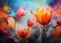 Colourful tulips flowers floral profusion colored marble background