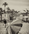 Colourful umbrella on a beautiful beach at sunset Royalty Free Stock Photo