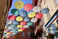 Colourful umbrellas in Quebec City street