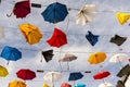 Colourful umbrellas broken by wind Royalty Free Stock Photo