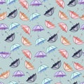 Colourful Umbrellas Seamless Pattern on Blue Background. Vibrant Umbrellas in Various Colours Repeating Design