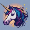 Colourful unicorn vector head with a mane and horn