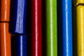 Colourful used crayons close up in a row Royalty Free Stock Photo