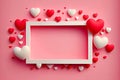 Colourful Valentines Day Blank Frame with Hearts - Generative AI Illustration.