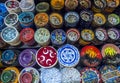 A colourful variety of plates and bowls on display at the Spice Bazaar in Istanbul in Turkey.