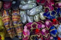 A colourful variety of slippers for sale at the Spice Bazaar in Istanbul in Turkey.
