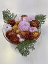 Colourful various flowers in a bowl, Bouquet of flowers and white background