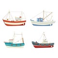 Colourful vector fishing boats