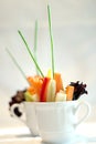 Colourful vegetable salads in a cup