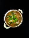 Homemade chicken vegetable soup, overhead view on a white wood background Royalty Free Stock Photo