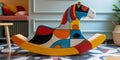 Colourful vibrant children\'s rocking horse in a nursery setting