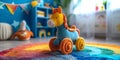 Colourful vibrant children\'s rocking horse in a nursery setting