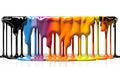 Colourful vibrant multi colour paint dripping isolated on white. wallpaper banner