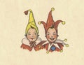 Colourful vintage illustration shows the little fairytale gnomes Vintage illustration shows the small fairytale gnomes