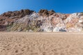 Colourful volcanic rock formations in Paliochori beach of Milos, Greece