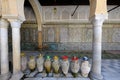Water pots at Zaouia Sidi Sahab Barber`s Mosque in Kairouan Tunisia
