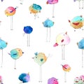 Watercolor pattern with unusual long legged birds