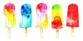 Colourful watercolour ice lollies isolated on a white background