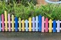 Colourful wood fence in small garden