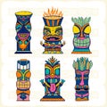 Colourful Wood Polynesian Tiki idols, gods statue carving. Vector illustration Royalty Free Stock Photo