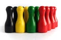 Colourful wooden bowling pins