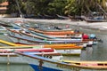 Colourful wooden fisher boats aligned on the beach, Margarita Is